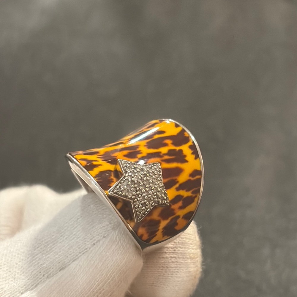 Vintage Sterling 925 enamel diamond star ring size 6